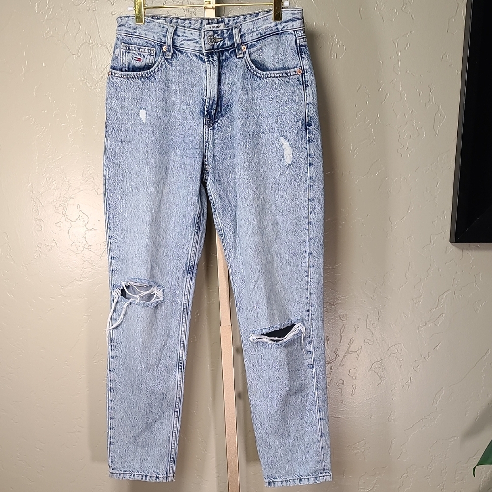 Tommy Hilfiger High Rise Slim Cropped Izzy Light Blue Distressed Jeans